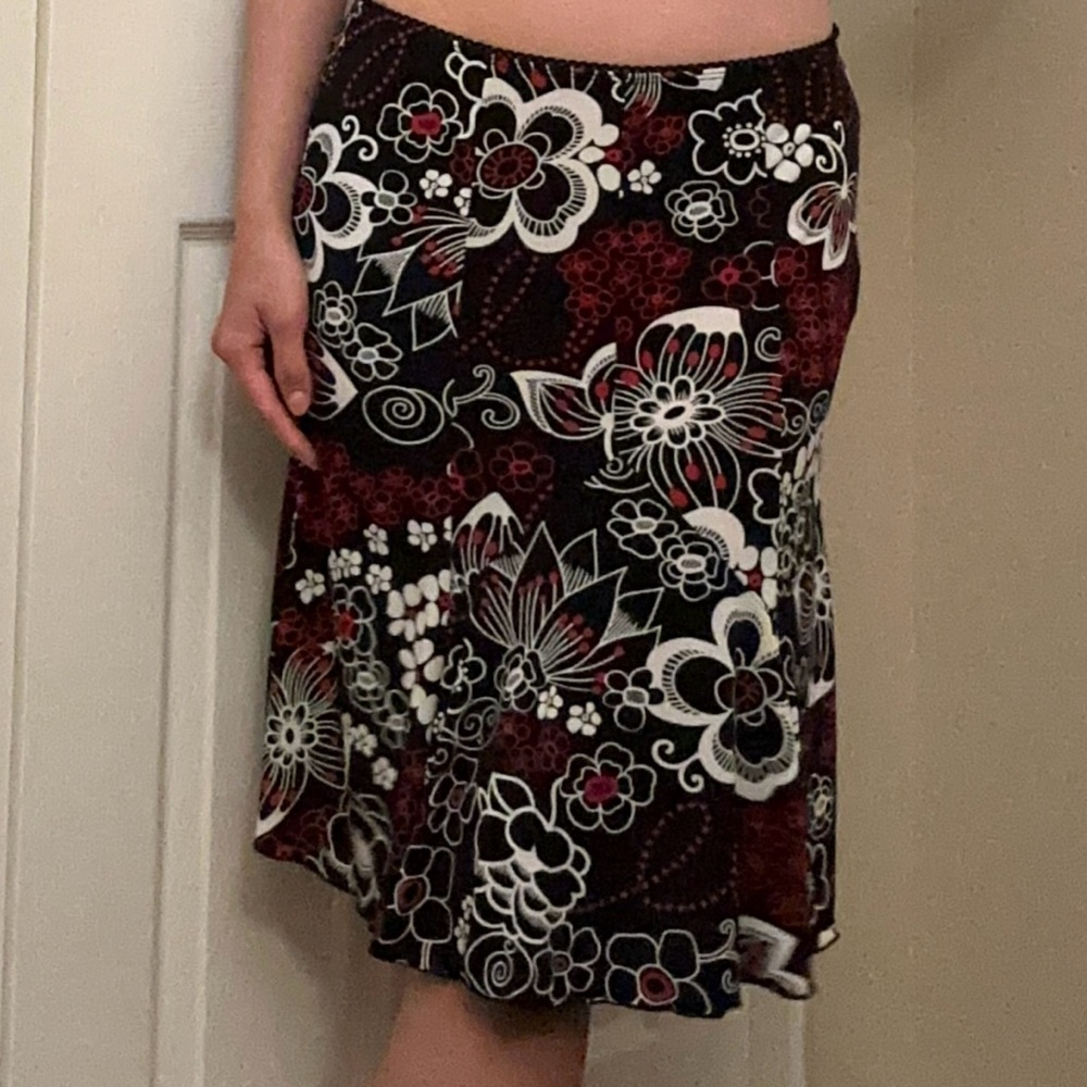 Vintage black and red floral midi skirt